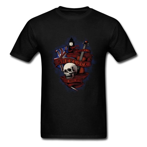 

3d skull sherlock tshirts for men fitness tight summer/fall t shirt short sleeve funny punk skull t-shirts o-neck 100% cotton