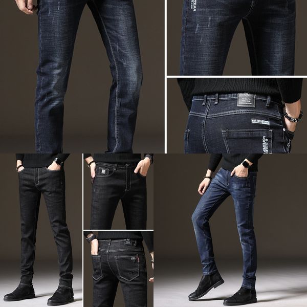 

autumn br men's men's slim fit feet jeans and jeans korean style trendy 2020 new trendy autumn and winter pants nty15, Blue
