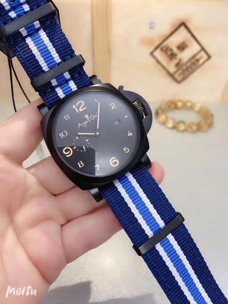 

luxury new men automatic mechanical stainless steel gmt nato canvas americas cup black watch 1950 luminous sapphire 44mm, Slivery;brown