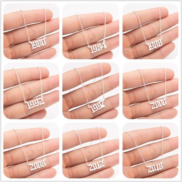 

year number necklaces for women custom year 1980 1989 2000 birthday gift from 1980 to 2020, Silver