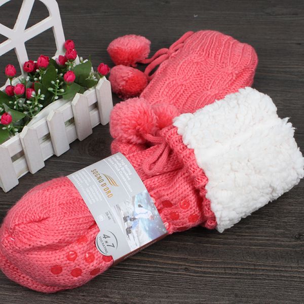 

lady's inner complete with fleece floor woven socks non-slip household socks female drawstring wool stockings, Black;white