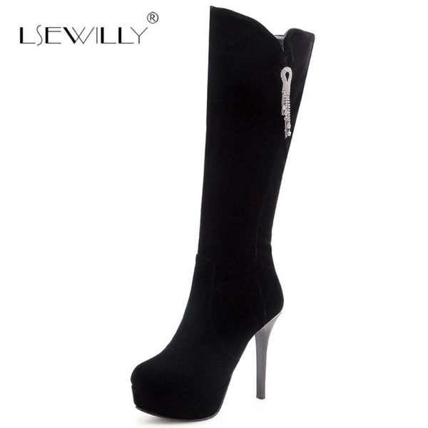 

lsewilly riding boots knee high boots winter easy walking thin high heel platform women shoes brand female footwear s903, Black