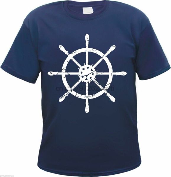 

steuerrad herren t-shirt - navy weiss - s bis 3xl - schiff kapitn ruder anker