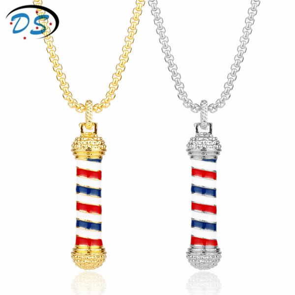

barber shop 3d barber pole pendant necklace luxurious long chain necklace hairdresser souvenir collier for unisex, Silver