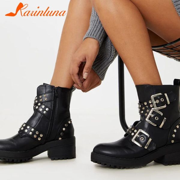 

dropship woman shoes buckle straps short plush fashion square thick heels ankle female boots, Black