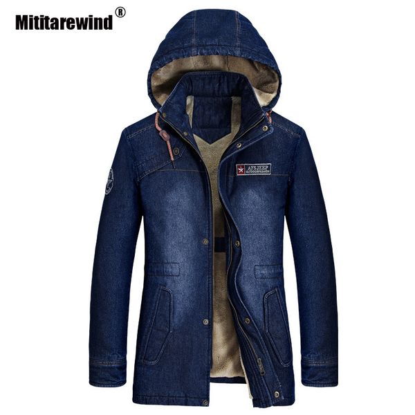 

dropshipping winter jacket men's denim coat mid-long plus velvet thick warm cotton coat casual jackets coats hooded overcoat men, Black;brown