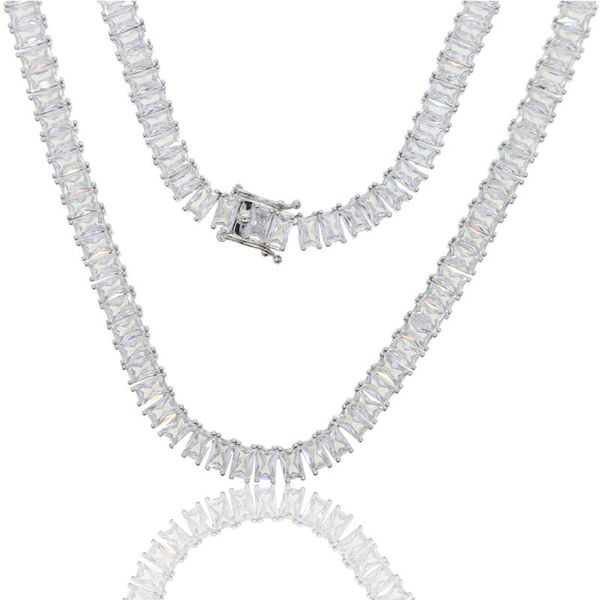 

15" 16"18'' baguette cubic zirconia cz tennis choker necklace for women iced out bling cz girl women party jewelry, Silver