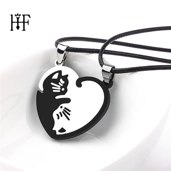 

1 pair couples jewelry necklaces splice cat necklace stainless steel love heart round yin yang pendant necklace lover jewelry, Silver