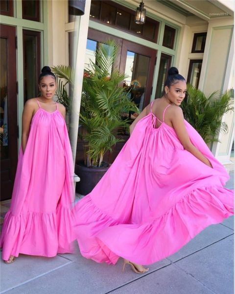 

Size Solid Color Panelled Casual Dresses Females Sexy Backless Clothes Womens Spaghetti Strap Oversize Dress Summer Designer 5XL Plus