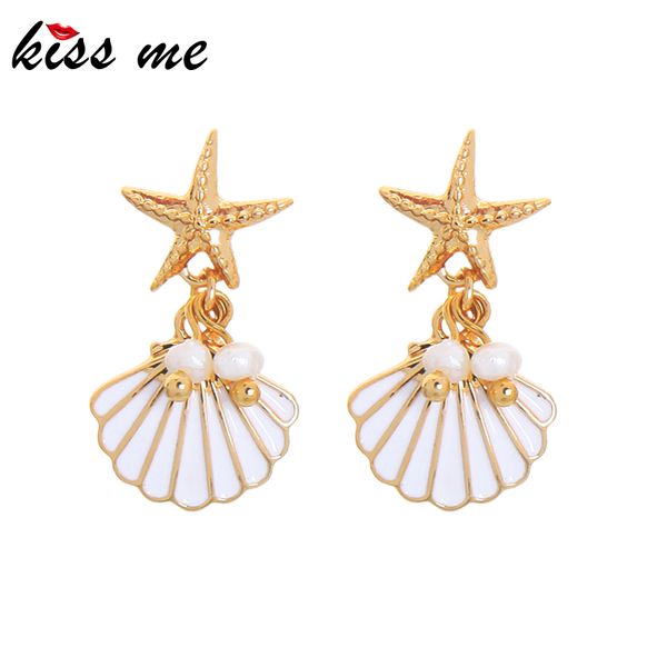 

kissme natural style enamel shell starfish drop earring for women handmade fashion ethnic earring wedding gift jewelry accessory, Silver