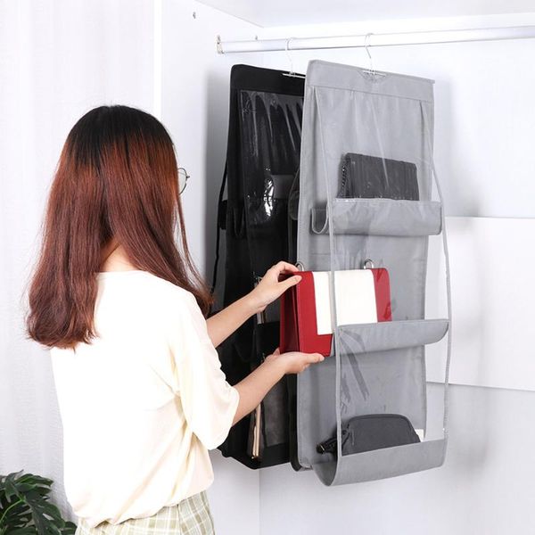 

storage bag hanging dustproof closet organizer transparent 6 pockets for home yu-home