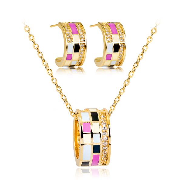 

sale copper inlaid zirconium temperament high-grade necklace earrings two sets simple fashion jewelry necklace wholesale, Silver