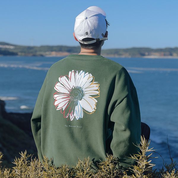 

2020 autumn new fashion pullover sweatshirt men's trendy hoodies daisy print loose couple coat men clothing hoodie, Black