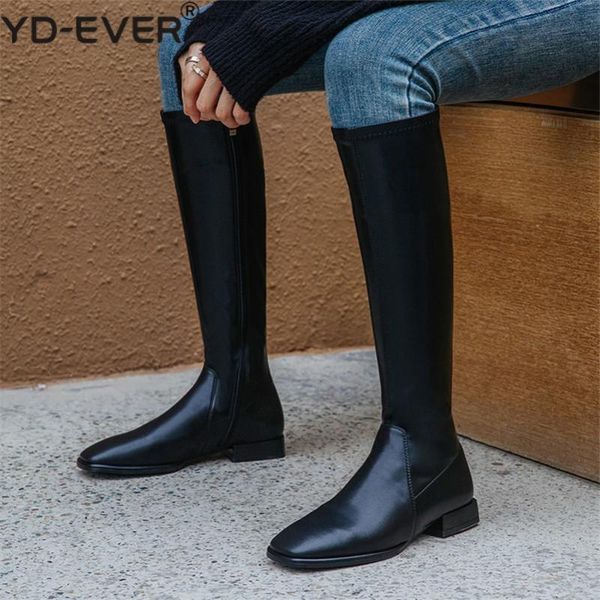 

boots flats riding knee-high women shoes square toe zipper long ladies autumn winter brown, Black