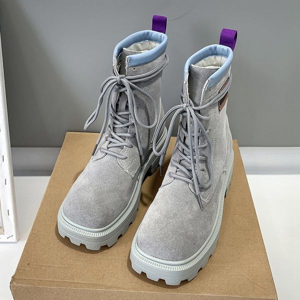 

2020 winter women fashion ankle boots brand chunky platform boots women's gray gladiator woman leather shoes plus size 42, Black
