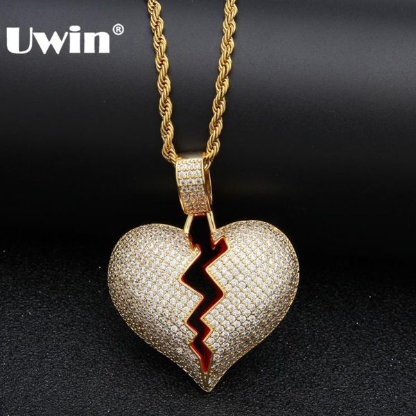 

chains uwin iced out broke heart necklace pendant cubic zirconia gold silver color with rope chain hiphop jewelry gifts for men women