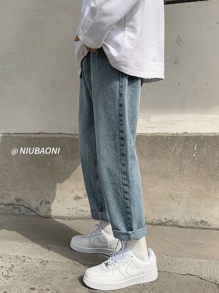 

jeans men's trendy loose trendy versatile straight summer thin korean style casual wide- pants student long pants wide leg pantstrouser, Blue