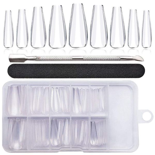 

10 sizes transparent artificial ballet fake nail set with dead skin rasp grit nail file art tool for manicure extension, Red;gold