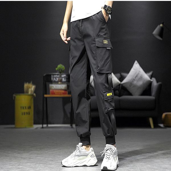 

2020 fashion men streetwear pants cargo pants hip hop with side pocket trousers joggers for men sports harem, Black