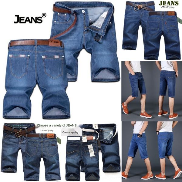 

summer jeans men's five points plus fat plus 42 summer thin 44 fat jeans and jeansshorts and jeansman large size middle-aged shorts hwa, Blue