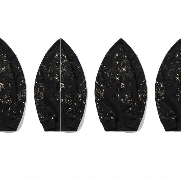 

2020 autumn pullover outfitcouple wear couple wearnew starry sky printed round neck sweater fashionable men's and women's loose co, Black