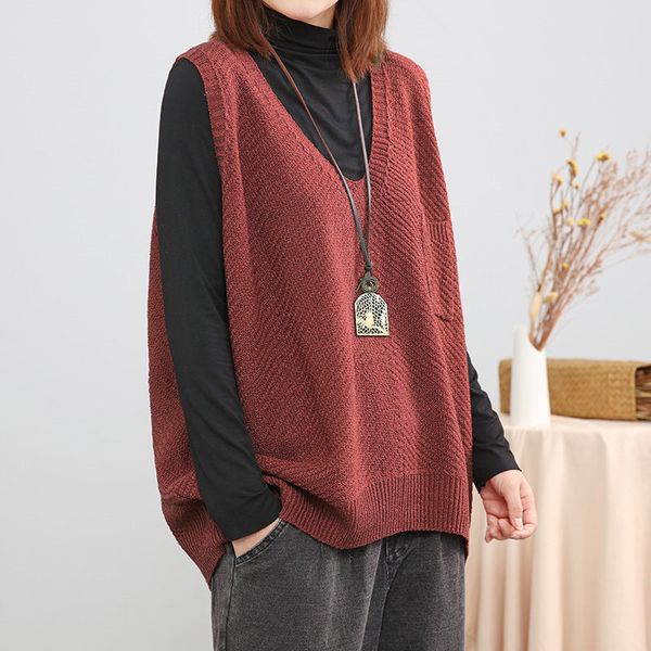 

vintage knitwear women casual loose large size pure solid color sweater knit shirt sleeveless v-neck spring vest waistcoat r309, Black;white