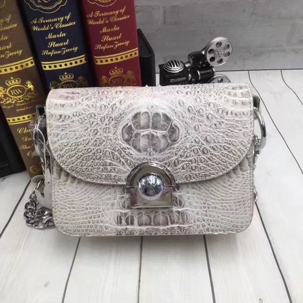 

chic designer authentic crocodile skin lady mini purse genuine alligator leather silver chain strap women's small shoulder bag