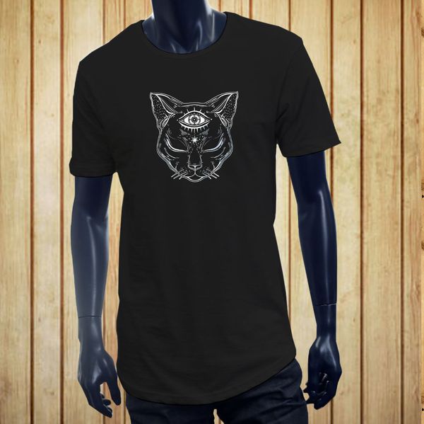 

short sleeve for men clothing summer third eye black cat feline rare horror believe mens black extended long t-shirt tee shirt