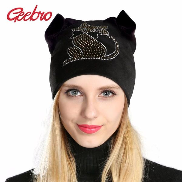 

geebro 2020 зимняя шапочка hat дамы теплый бархатные шапки для женщин шапочки шляпы стразы beanie with ушанке dq053, Blue;gray