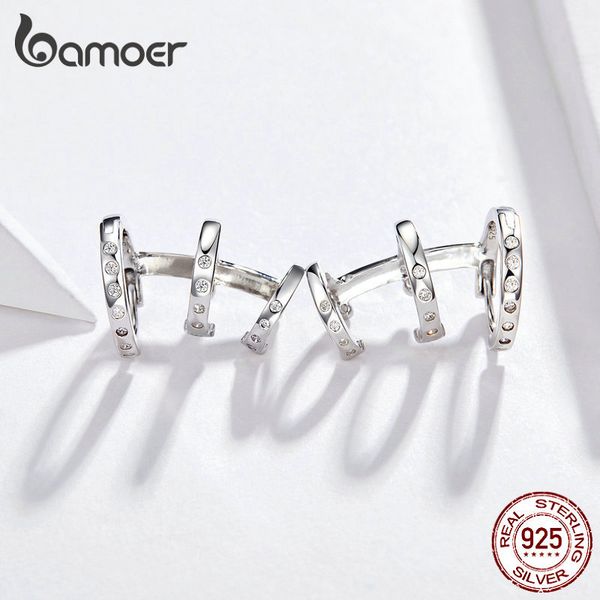 

bamoer ear cuff подлинная 925 silver punk tirple круг хооп серьги для женщин клипсы chic мода ювелирные изделия bse085 200924, Golden;silver