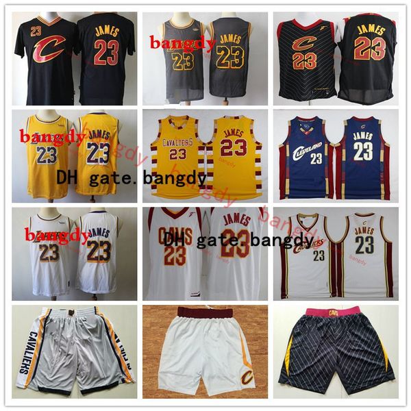 

retro men 2020 cleveland cavaliers throwback jerseys lebron 23 james basketball shorts basketball jerseys yellow red white blue grey, Black;red
