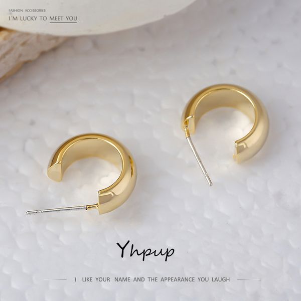 

stud yhpup simple gold color c shape earrings minimalist metal geometric jewelry boucle d'oreille femme 2021 party gift, Golden;silver