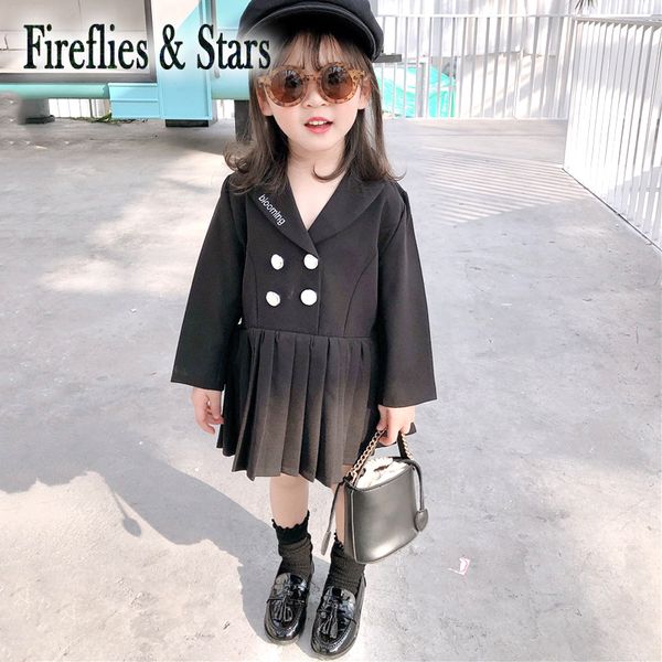 

spring autumn girls dress jacket baby blazer dress children brand outwear kids streetwear coat pleated double button 2 to 7 yrs, Blue;gray