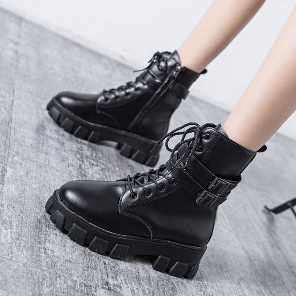 

boots 2021 autumn women platform black leather gothic punk style combat for mid heels comfortable