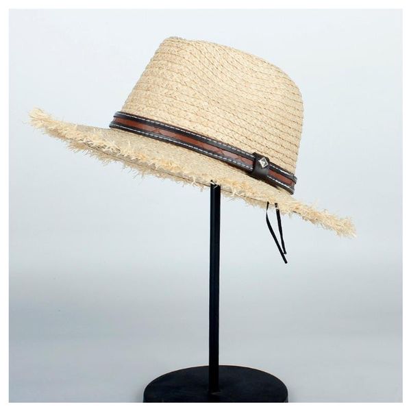 

wide brim hats fashion 100% raffia straw sun hat bohemia summer women travel beach jazz elegant lady panama sunbonnet sunhat size 56-58cm, Blue;gray