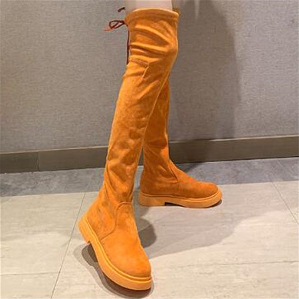 

long boots women's spring autumn thigh boots fashion over the knee female stretch flat sock 35-39 black orange