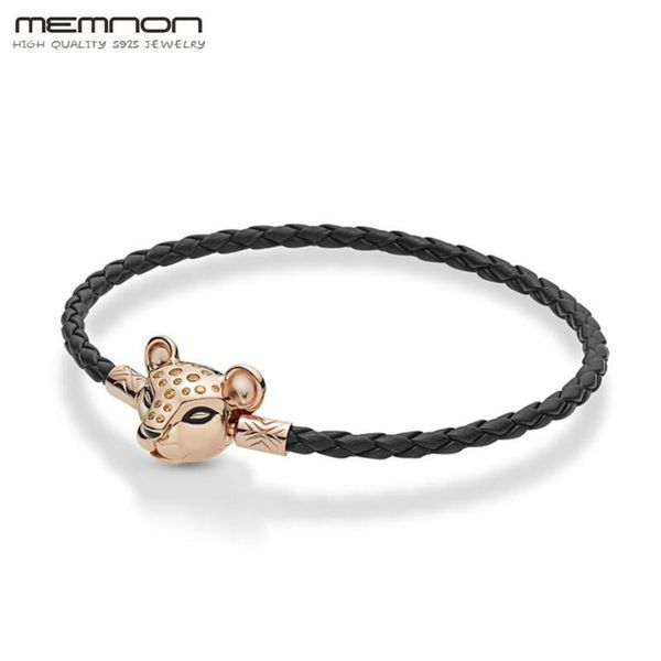 

100% 925 sterling silver new 2019 summer black leather bracelets with rose lioness clasp fit charms diy wholesale
