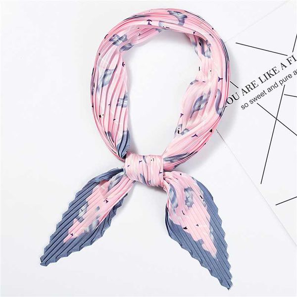

scarves 2021 designer women crinkle scarf silk square scarfs for ladies neck pleated print handkerchief female hair band tie, Blue;gray