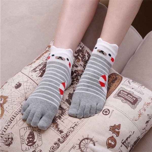 

five-finger women's boat cotton three-dimensional cotton women's jacquard boat toe socks cute cartoon five-finger socks cgesv, Black