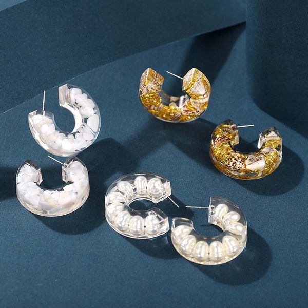 

fashion resin hoop earring for women vintage c-shaped white golden simple earrings party accesories jewelry gifts, Golden;silver