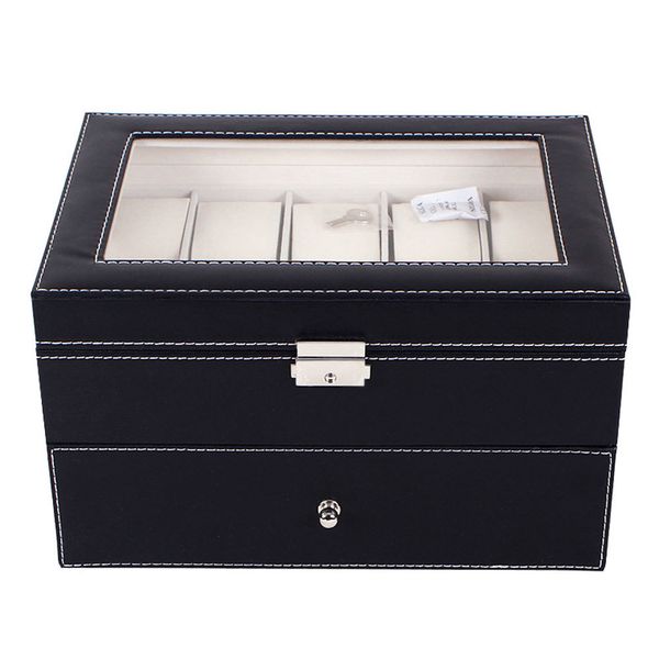 

20 сетки кожа pu часы box case профессиональный держатель организатор для часов часы ювелирные изделия хранение коробки витрину t200523, Black;blue