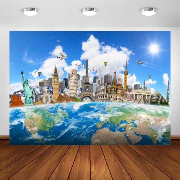 

background material travel world backdrop famous architecture wedding birthday eiffel tower map po studio for pography