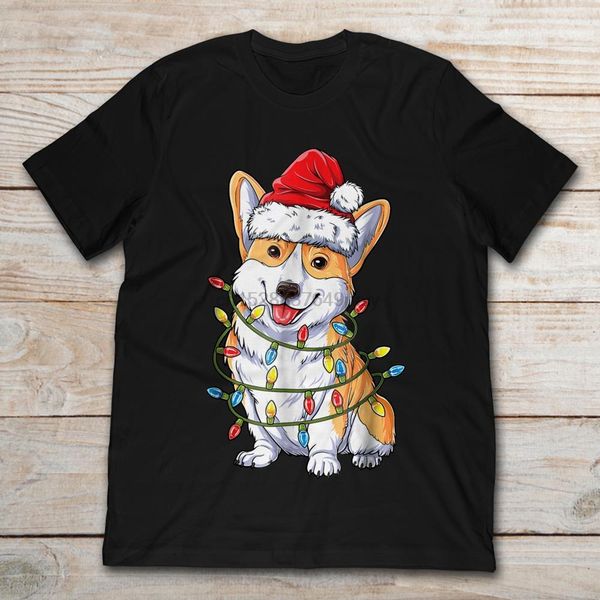 

corgi christmas santa hat xmas lights boys t-shirt