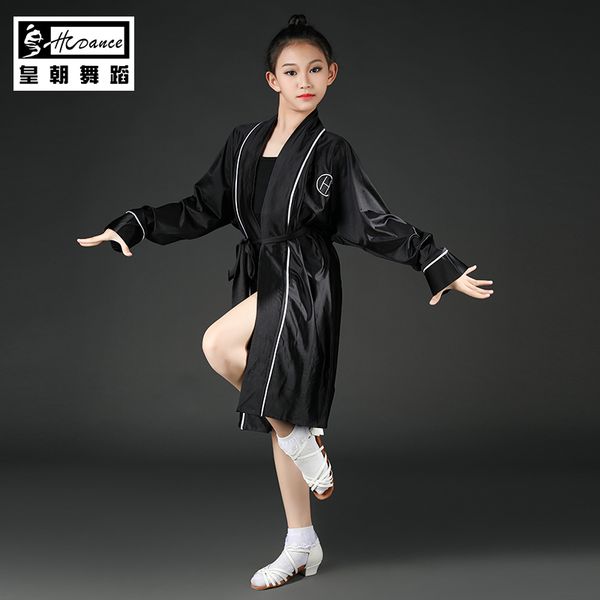 

stage wear latin dance clothes match robes girls children's jersey coats high-end performance costumes h05, Black;red