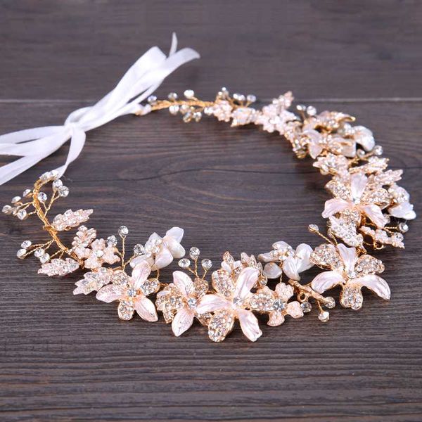 

long gold color flower shell headbands wedding hair jewelry accessories handmade women bridal hairbands head decoration, Golden;silver