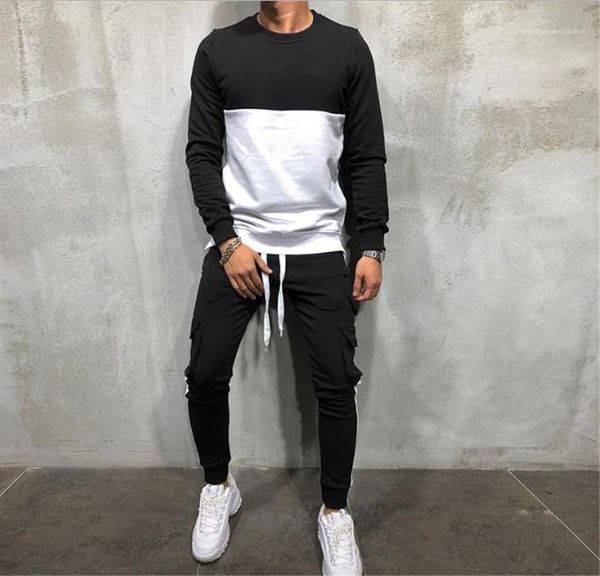

mens tracksuits casual pamelled two piecec set loose spring with packet pants bandage designer fashion crew neck, Gray
