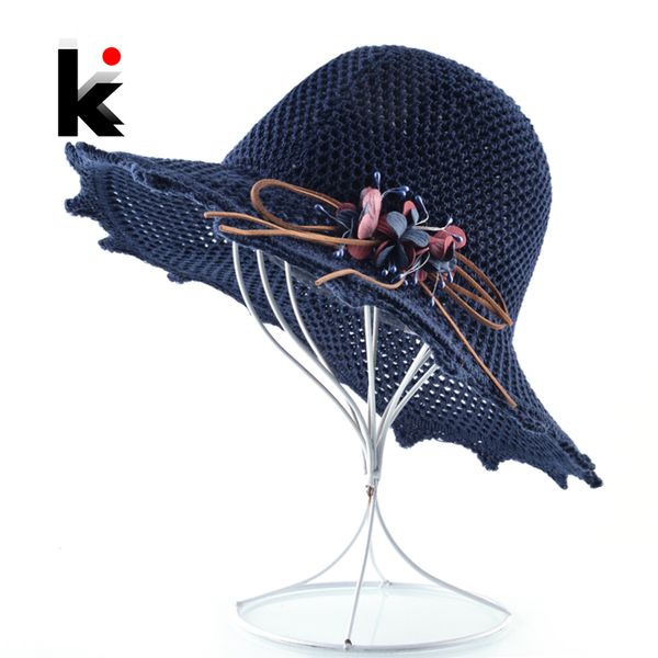 

solid straw hats with flower accessories women wide brim beach cap ladies summer sunscreen sun hats elegant floppy chapeau, Blue;gray
