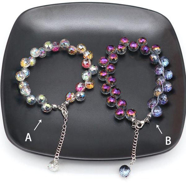 

charm bracelets colorful crystal beaded bracelet female / girl round bead bangles blue purple grape jewelry gifts, Golden;silver