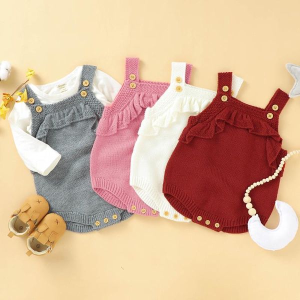 

2020 newborn infant baby girls boys clothes winter knitted romper outwear vest ruffle sweater romper baby newborn clothes, Blue
