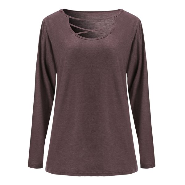 

2020 осень новый женский крест груди с длинными рукавами футболки топ, Black;white